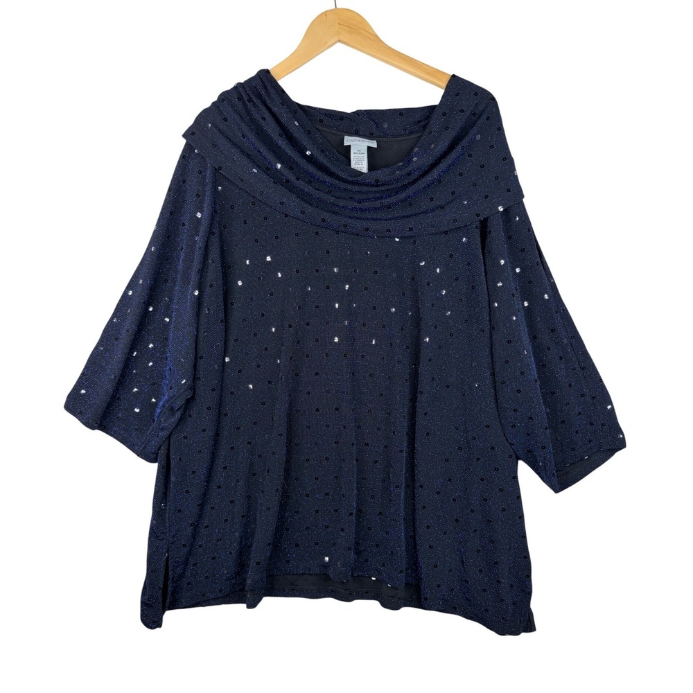 Catherines Women's Sequin Cowl Neck‎ Top Plus Size 4X Metallic Blue